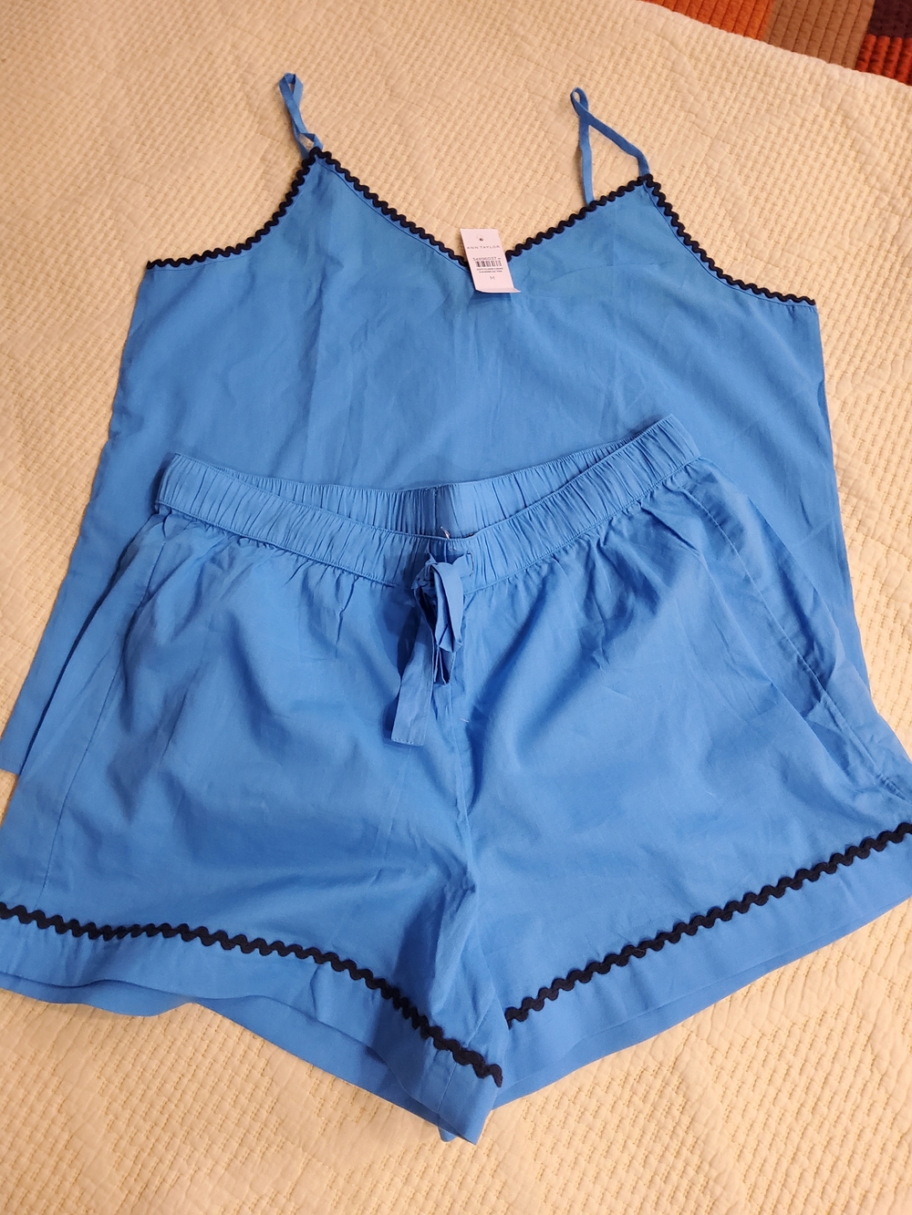 Ann Taylor Blue Sleep Cami & Short Set with Black Trim Size M